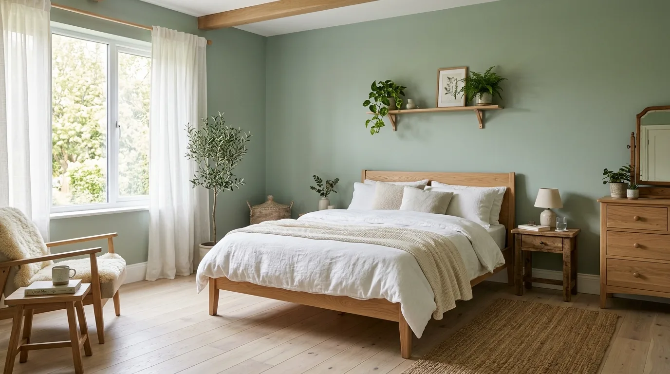 Breezy coastal bedroom styled as a relaxing beachy retreat.